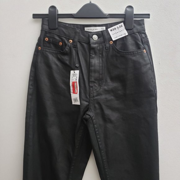 Topshop High Waist Straight Leg Black Coat 26x32 - Picture 2 of 7